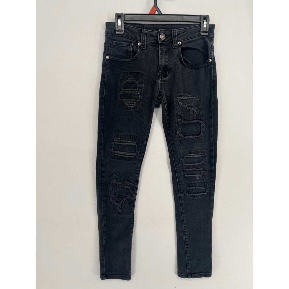 Rue21 Black Distressed Skinny Jeans Mens 26x30 Ripped Denim Stretch